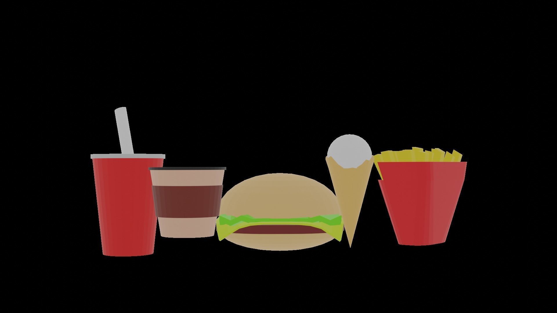 Fast Food set Low-poly 3D model_2