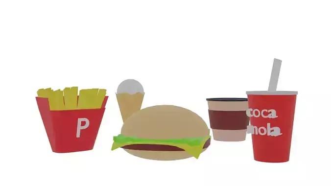 Fast Food set Low-poly 3D model