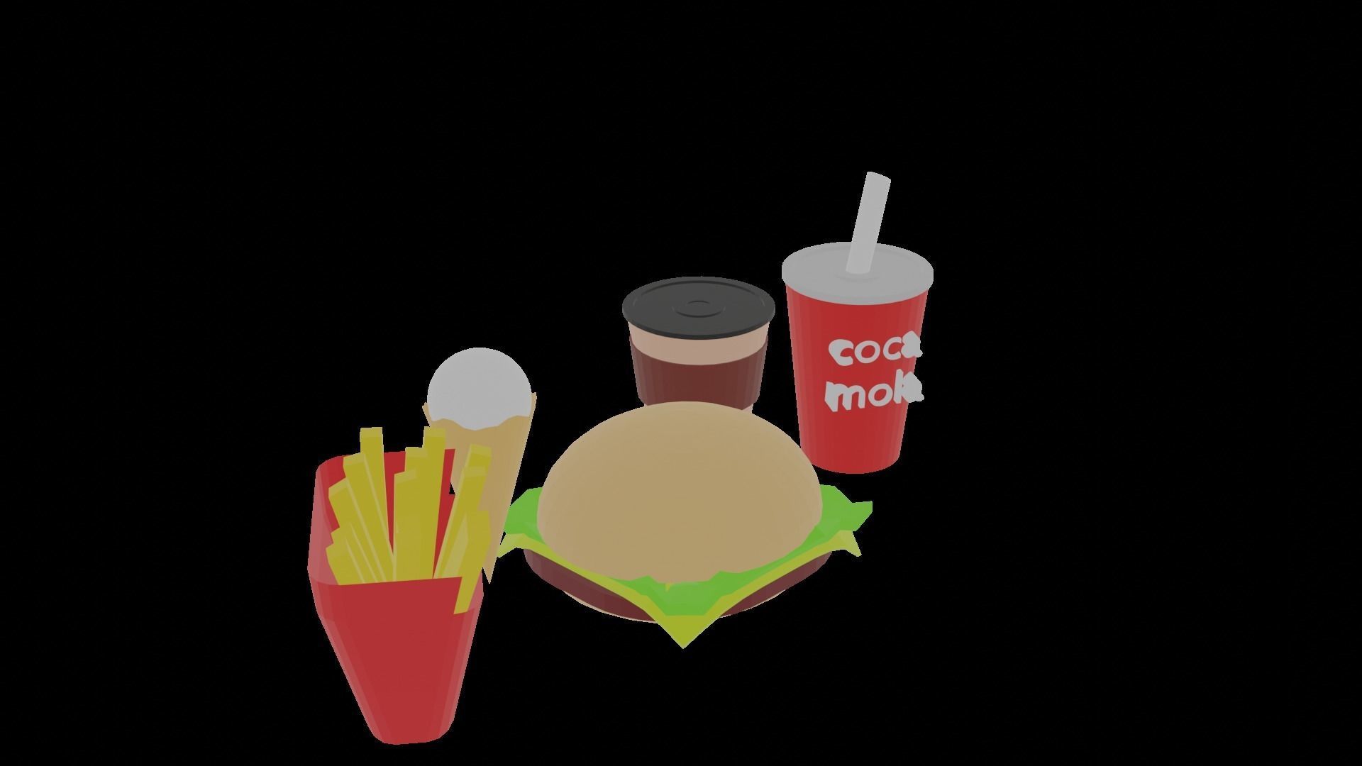 Fast Food set Low-poly 3D model_1