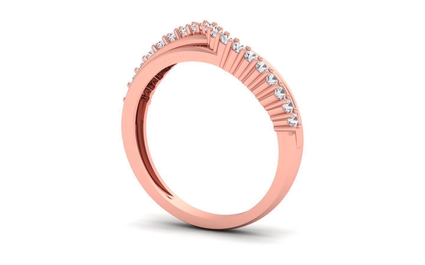 Solitaire Wedding Engagement Bypass Double Band Ring  3D print model_2