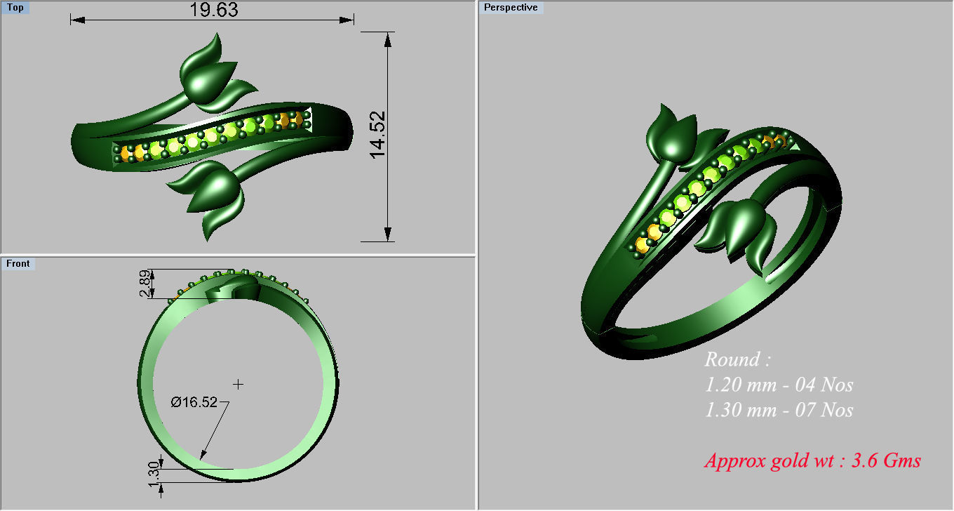 Solitaire Wedding Engagement Bypass Flower Ring  3D print model_3