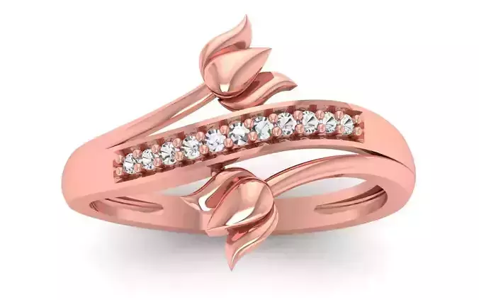 Solitaire Wedding Engagement Bypass Flower Ring  3D print model
