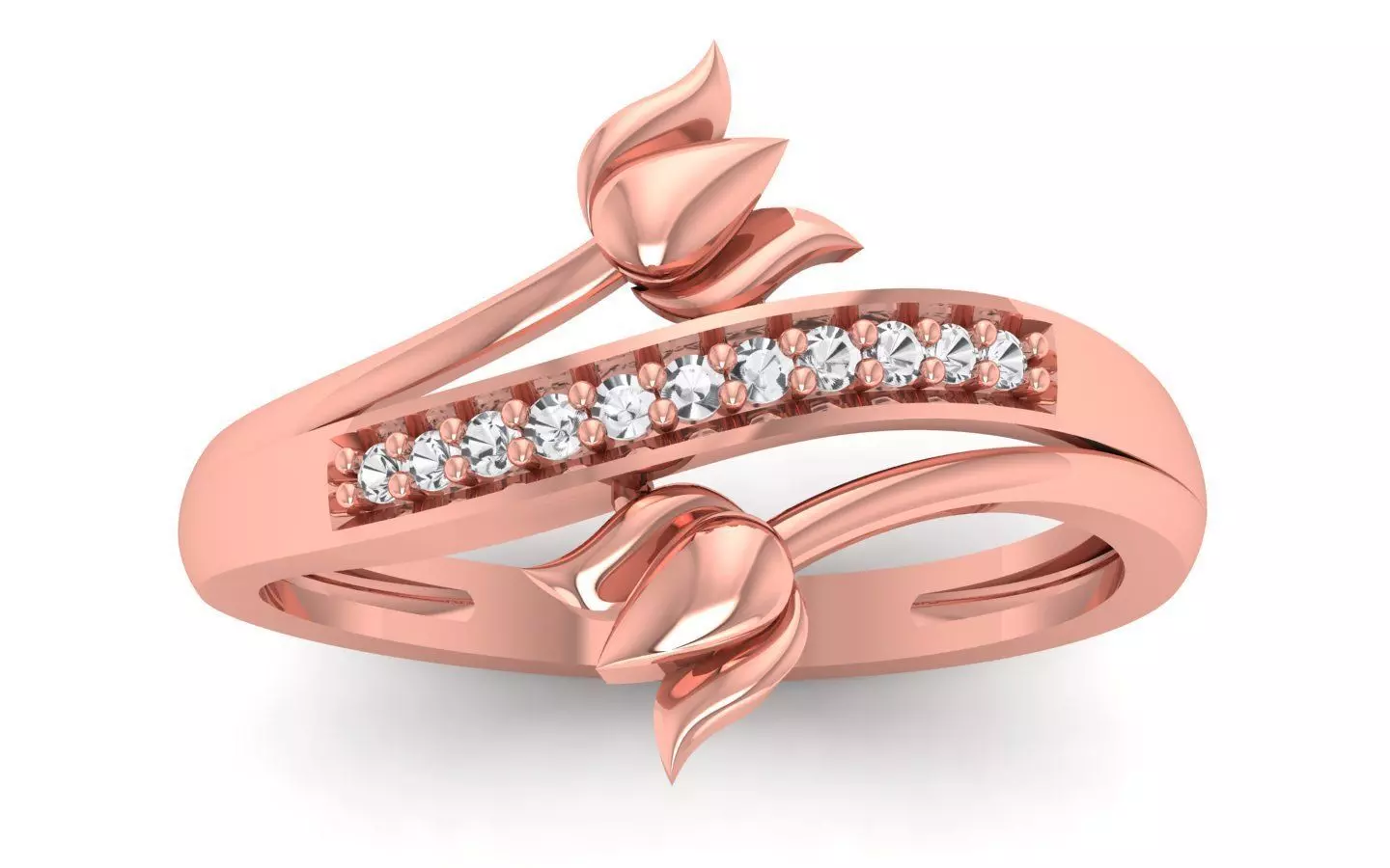 Solitaire Wedding Engagement Bypass Flower Ring  3D print model_0