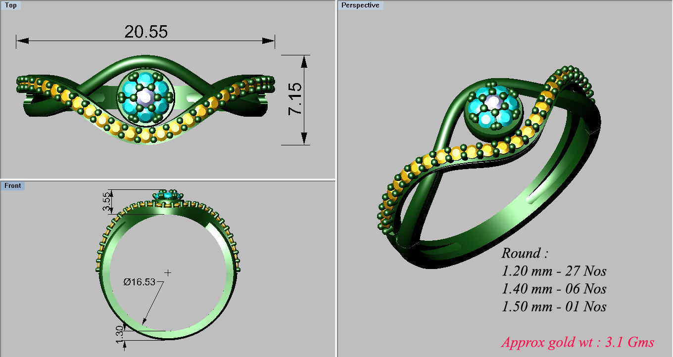 Solitaire Wedding Engagement Double Band Ring  3D print model_3
