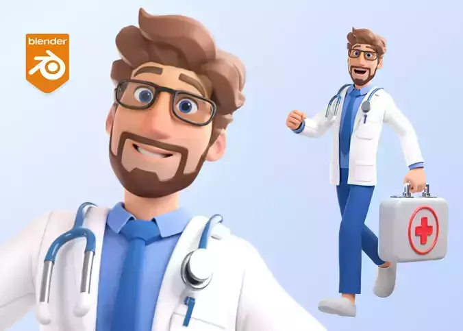 Doctor Man Character Rigged Low-poly 3D model