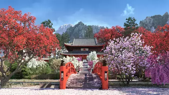 Archmodels vol 264 - collection of 40 blooming trees 3D model