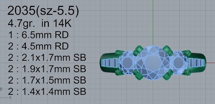 3-Stone Diamond ring 2035 3D print model 3D print model_4