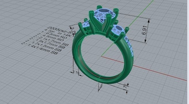 3-Stone Diamond ring 2035 3D print model 3D print model_5