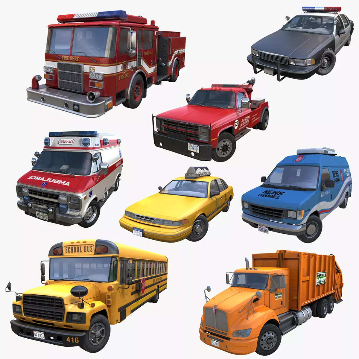 90s City services car pack 3D Model Collection_0