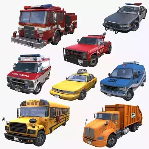 90s City services car pack 3D Model Collection