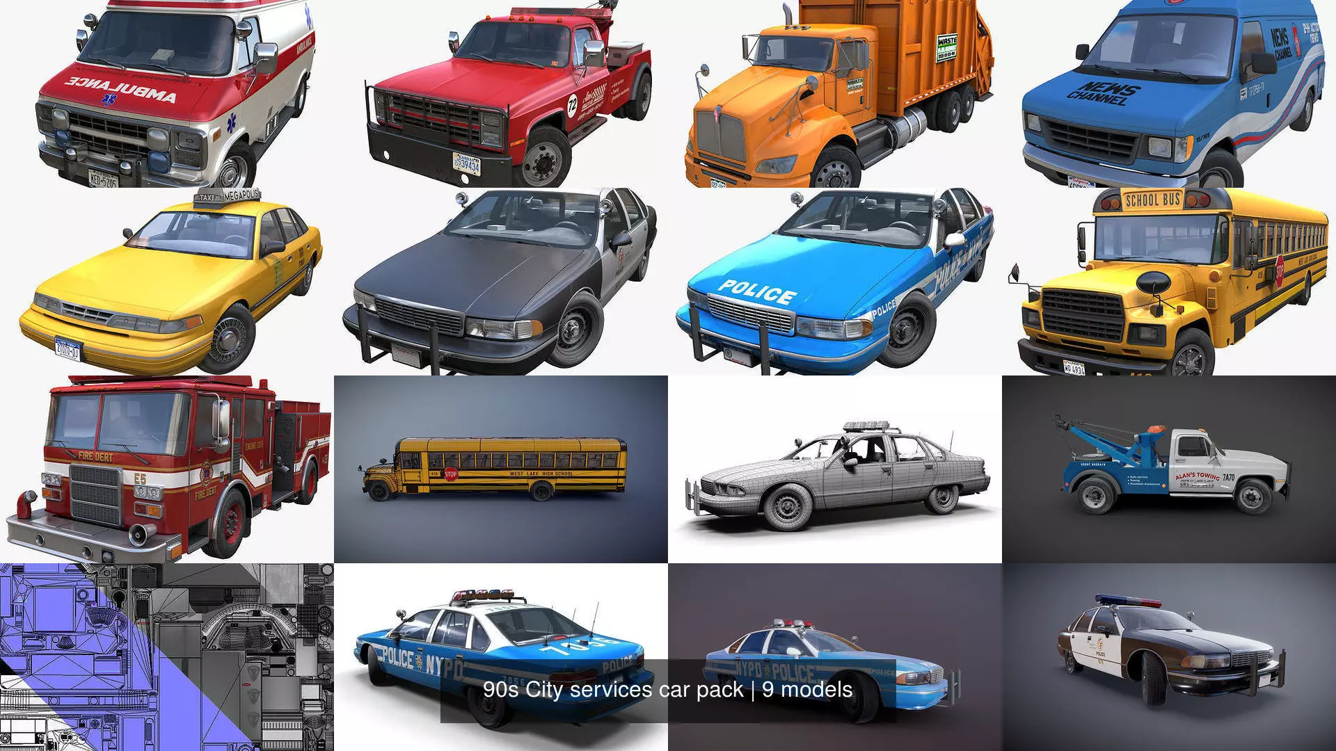 90s City services car pack 3D Model Collection_8