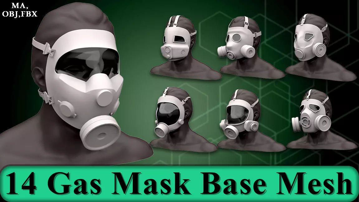 14 Gas Mask Base Mesh Pack 3D model_0