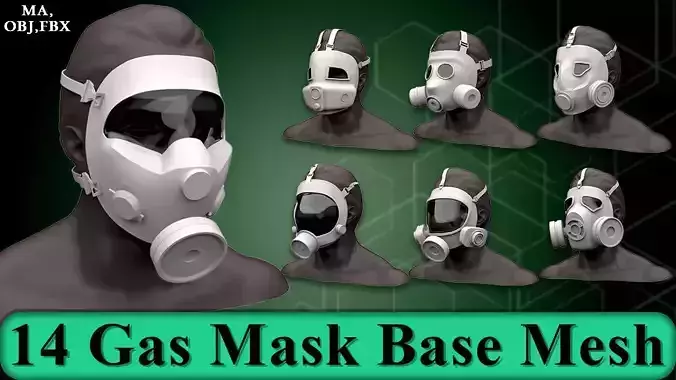 14 Gas Mask Base Mesh Pack 3D model