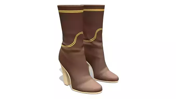 Brown Leather Mid Calf High Heel Boots