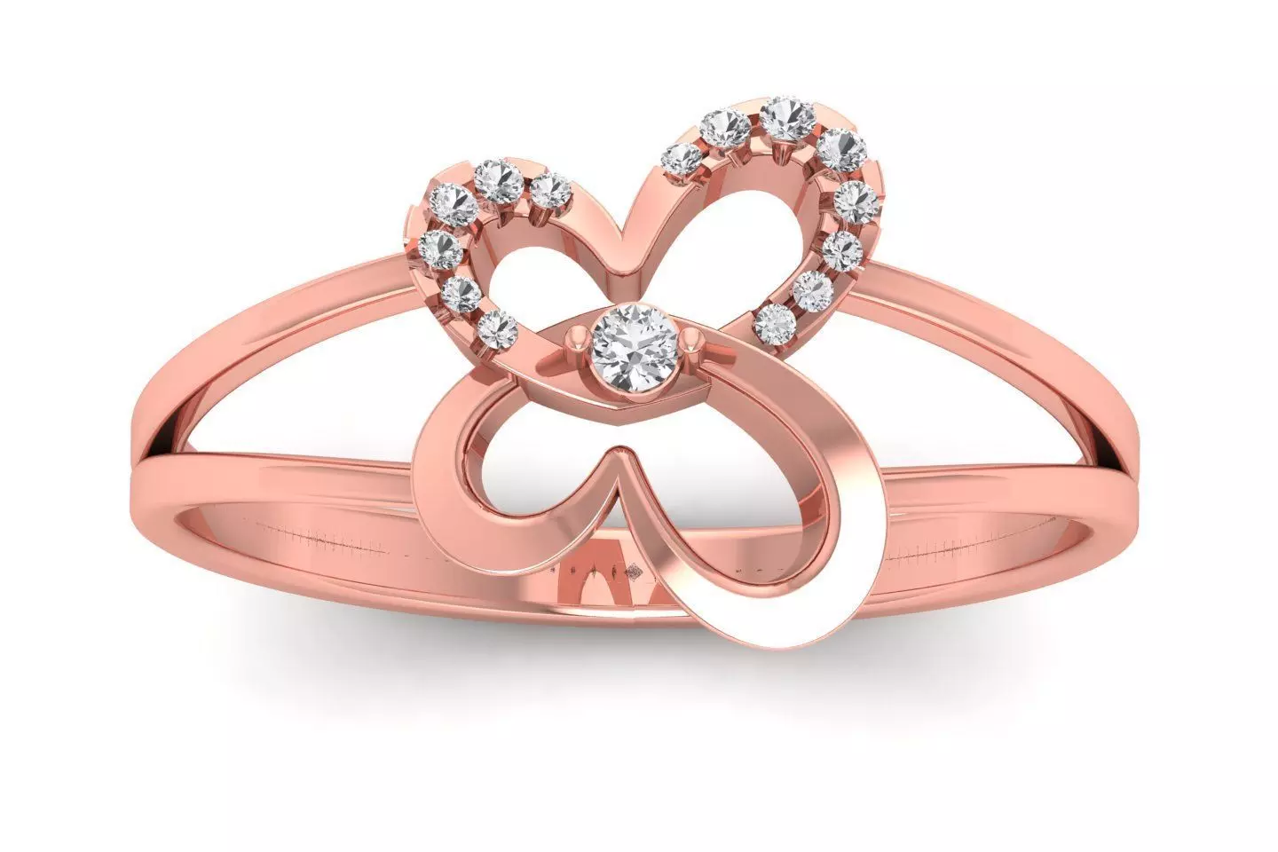 Solitaire Wedding Engagement Double Band Heart Ring 3D print model_0