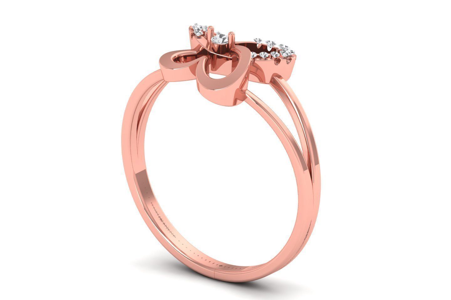 Solitaire Wedding Engagement Double Band Heart Ring 3D print model_1
