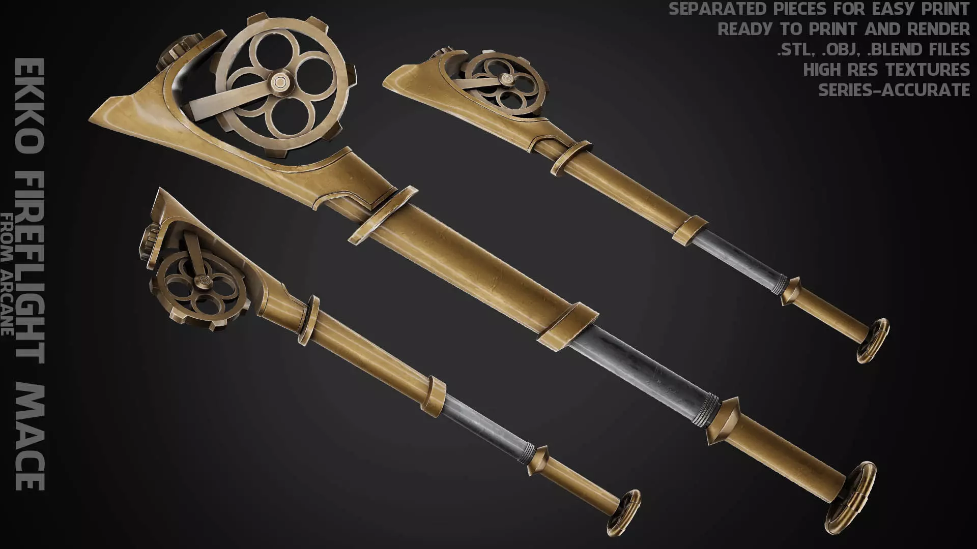 Arcane Ekko Fireflight Mace for Cosplay 3D print model_0