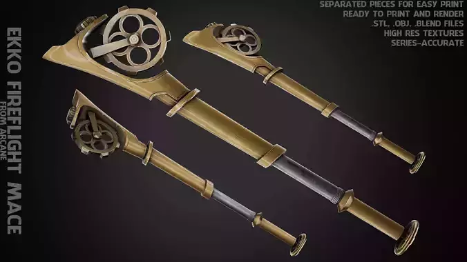 Arcane Ekko Fireflight Mace for Cosplay 3D print model