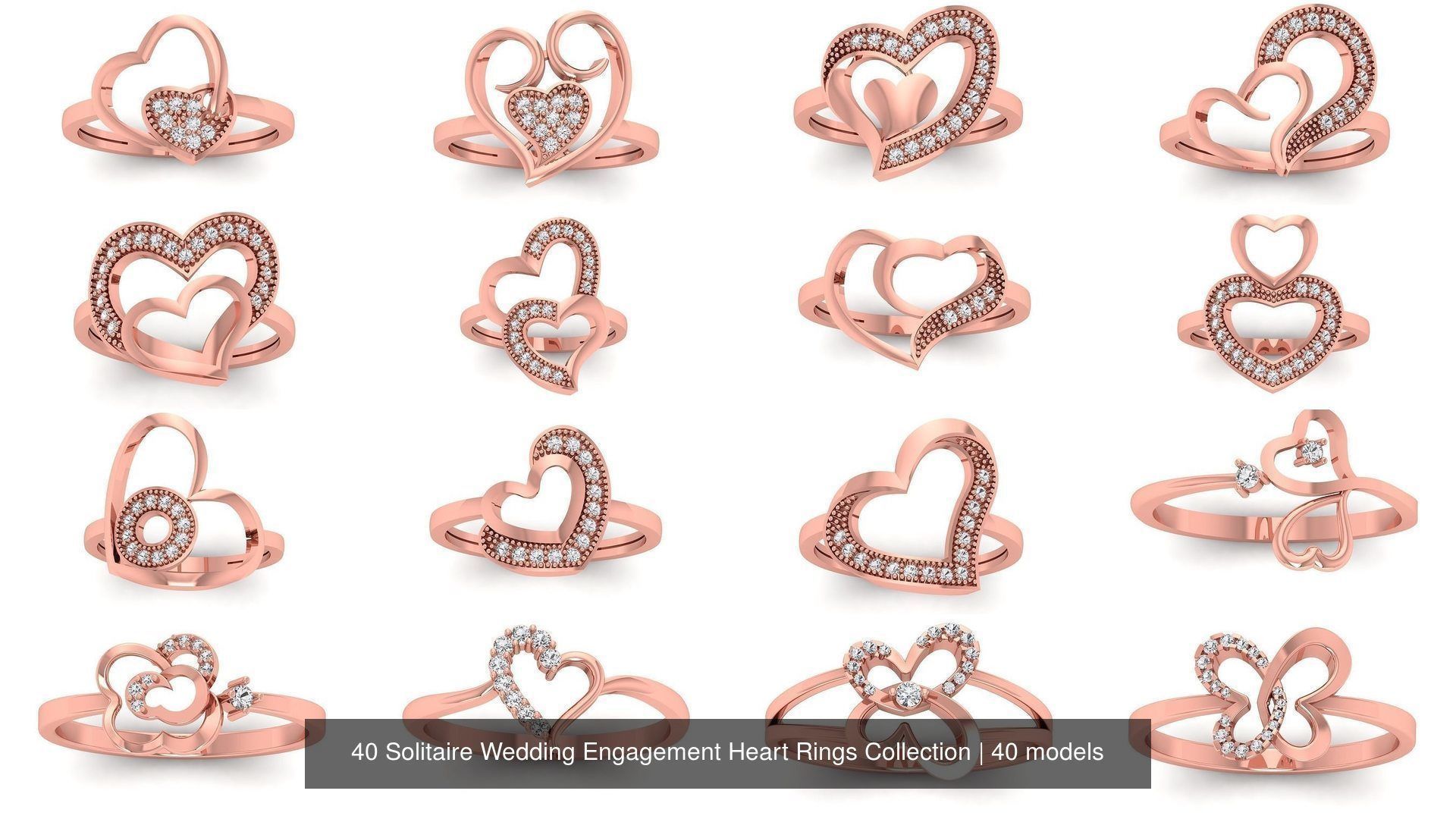 40 Solitaire Wedding Engagement Heart Rings Collection _1