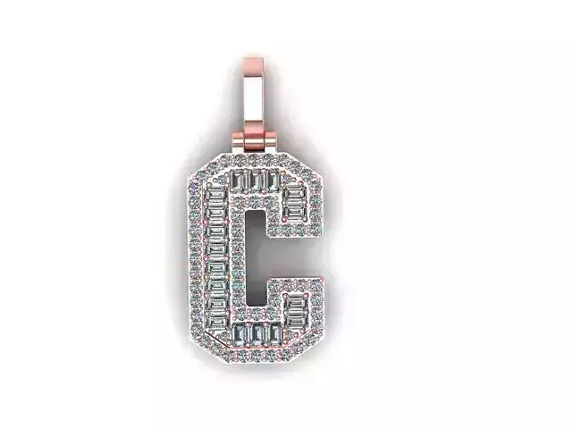 Letter C Emerald diamond pendant