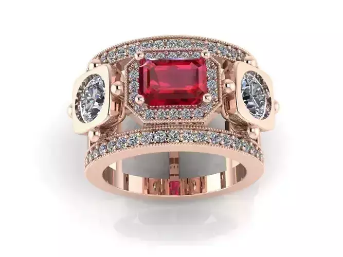 Colorful Ruby ring 2057 3D print model 