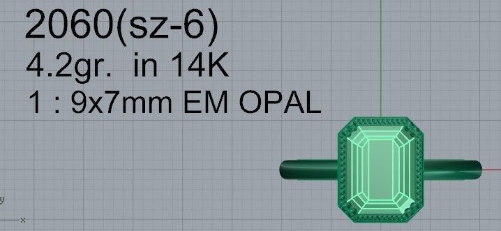 Square Green stone ring 2060 3D print model 3D print model_4