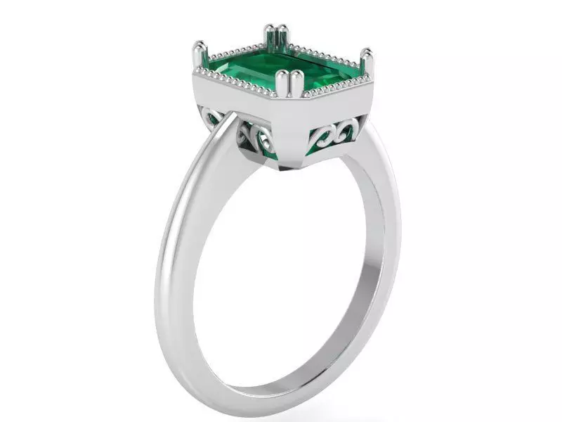 Square Green stone ring 2060 3D print model 3D print model_0