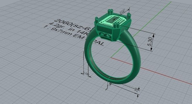 Square Green stone ring 2060 3D print model 3D print model_5
