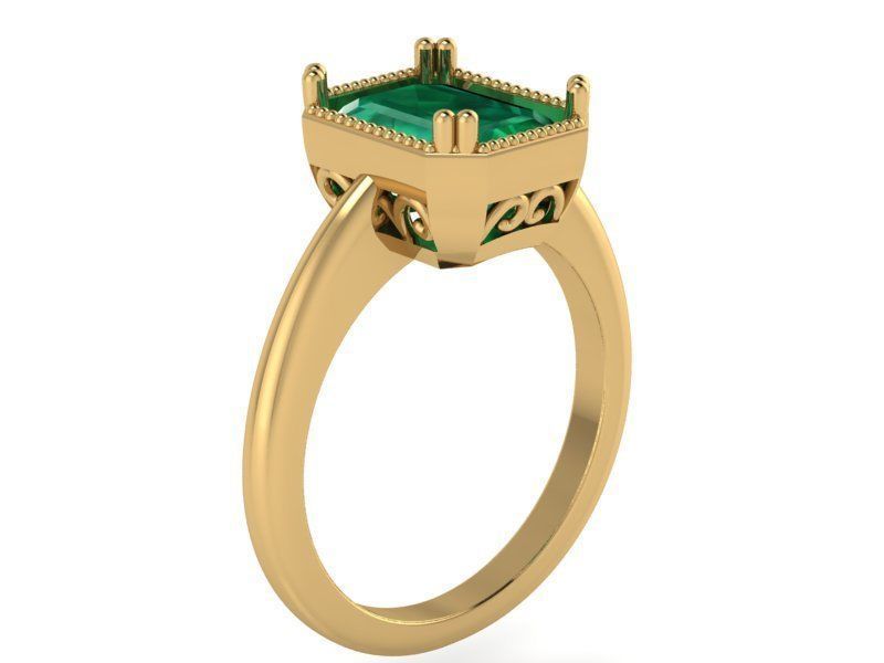 Square Green stone ring 2060 3D print model 3D print model_1