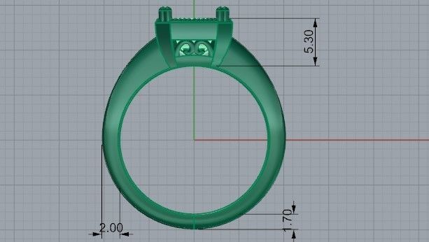 Square Green stone ring 2060 3D print model 3D print model_6