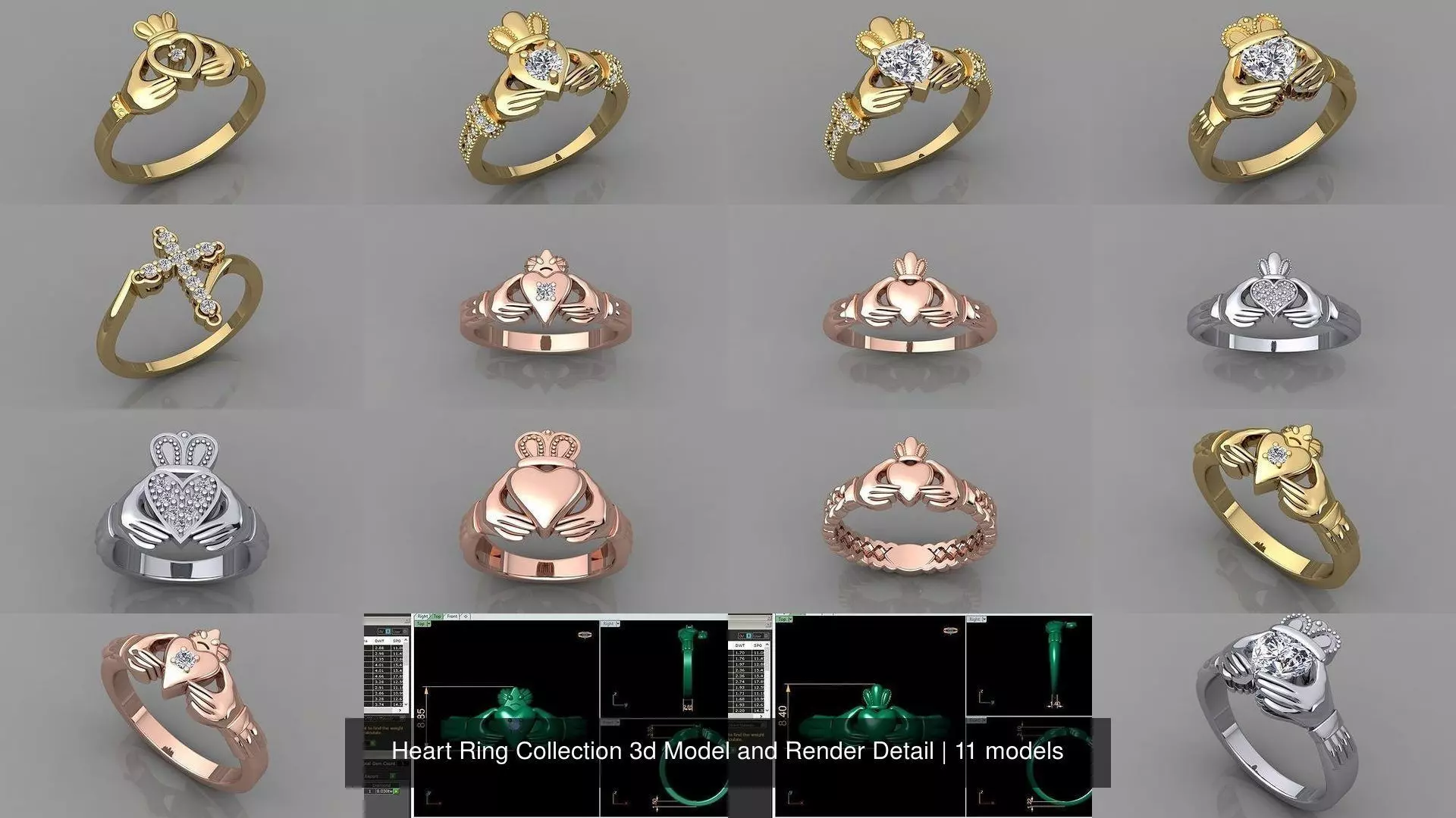 Heart Ring Collection 3d Model and Render Detail _1