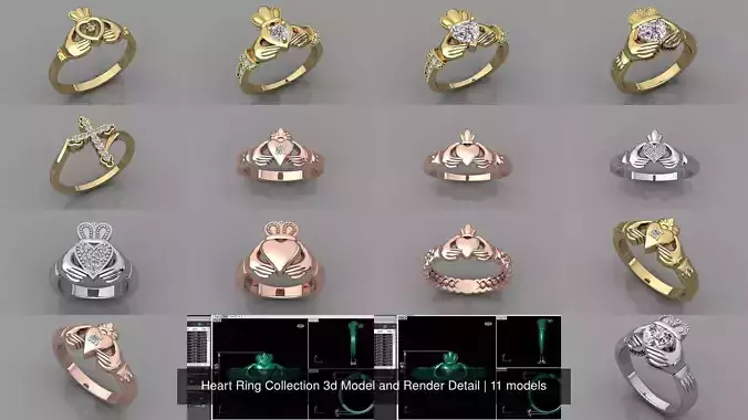 Heart Ring Collection 3d Model and Render Detail