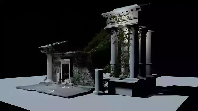 temple 3d building with columns and ivy growing
