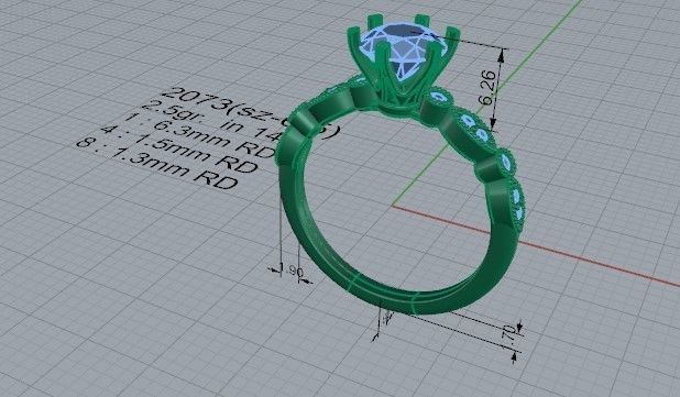 Peg Head Diamond ring 2073 3D print model  3D print model_5
