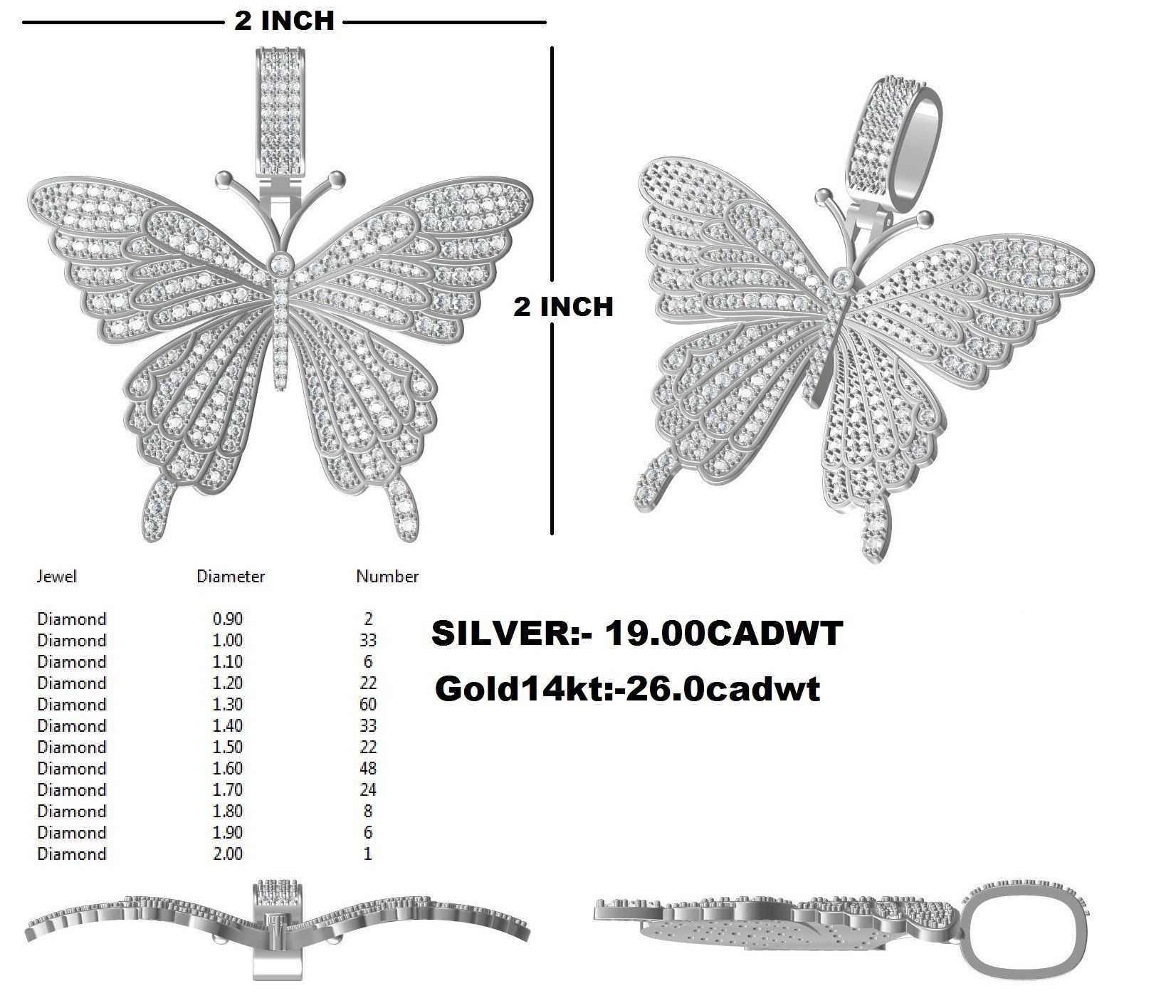 Iced Butterfly Pendant Charm HIP HOP 3D print model_12