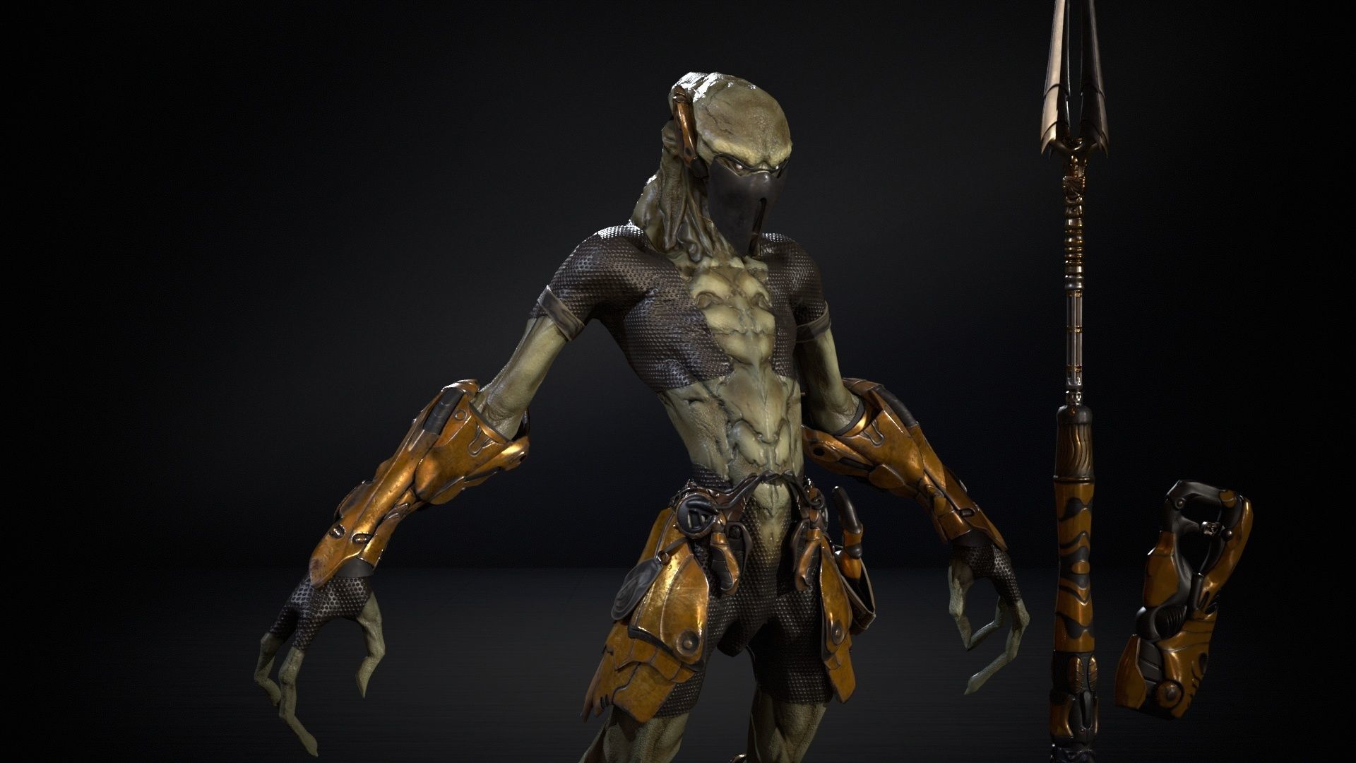 AlienHunter humanoid creature Low-poly 3D model_27