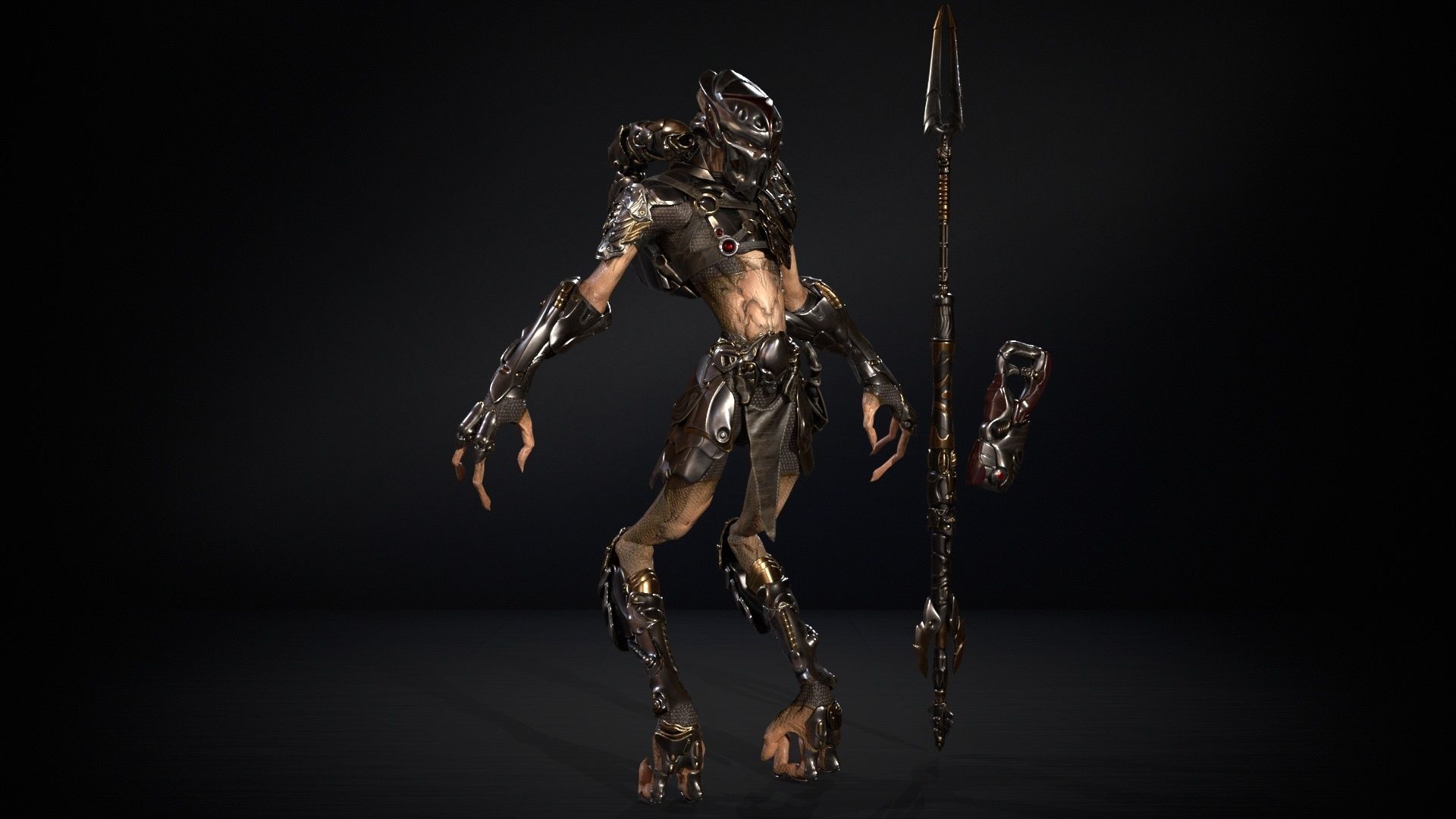 AlienHunter humanoid creature Low-poly 3D model_7
