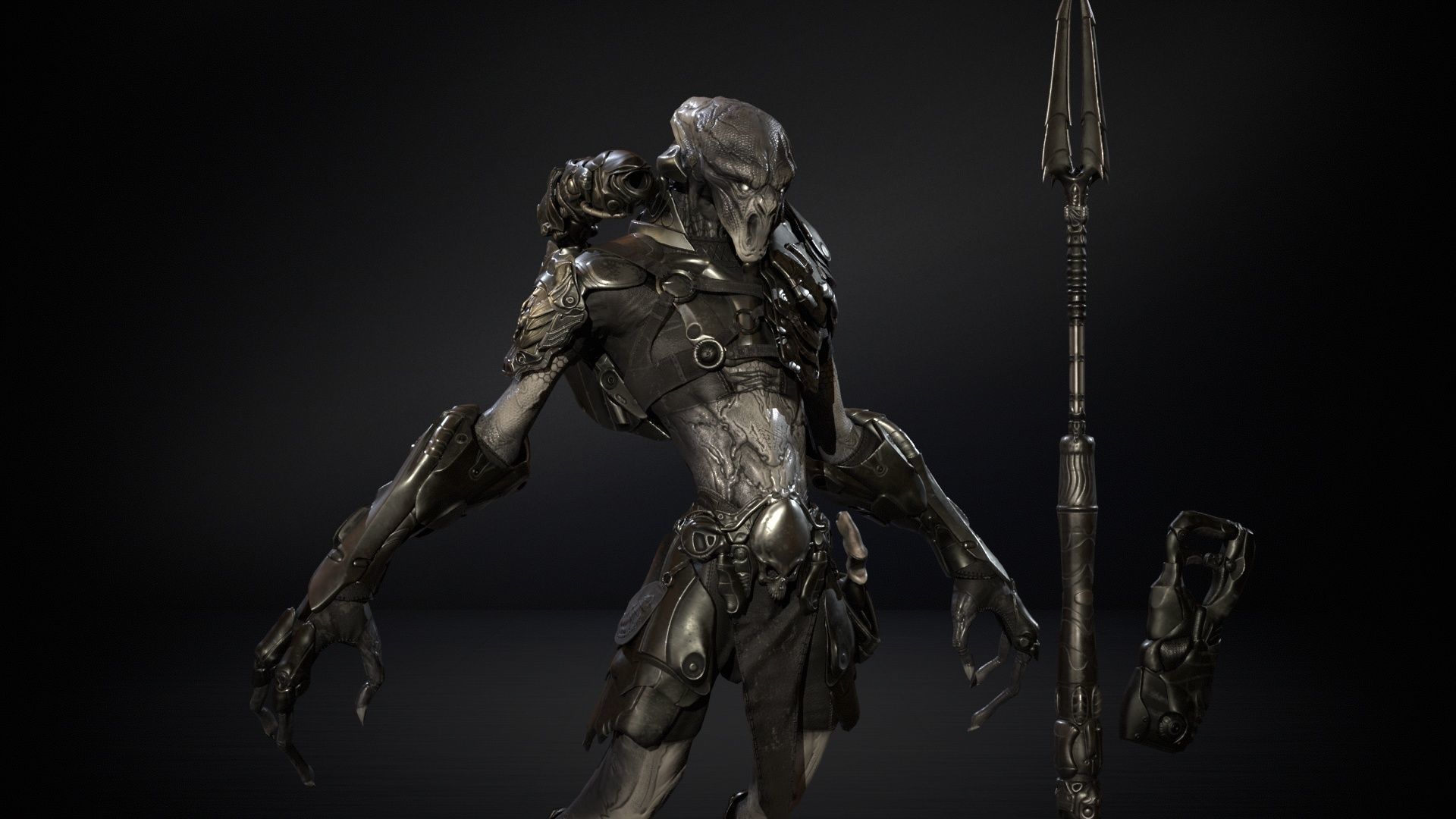 AlienHunter humanoid creature Low-poly 3D model_18