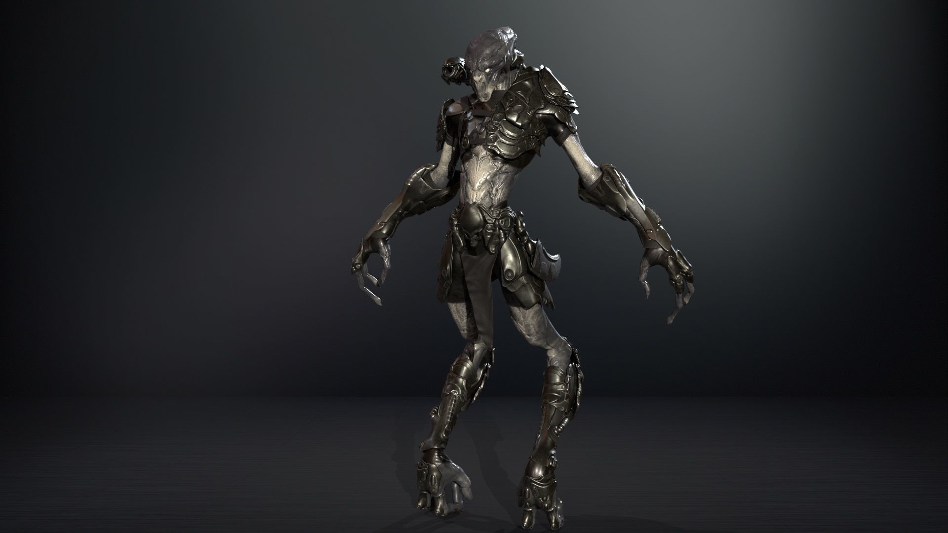 AlienHunter humanoid creature Low-poly 3D model_4