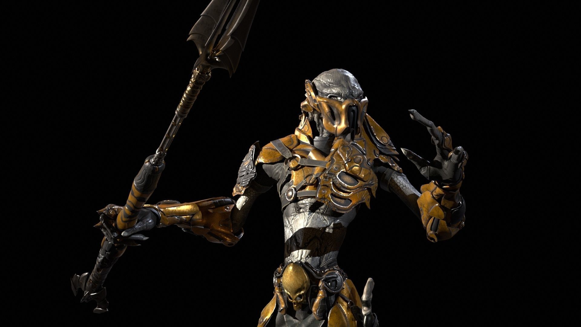 AlienHunter humanoid creature Low-poly 3D model_3