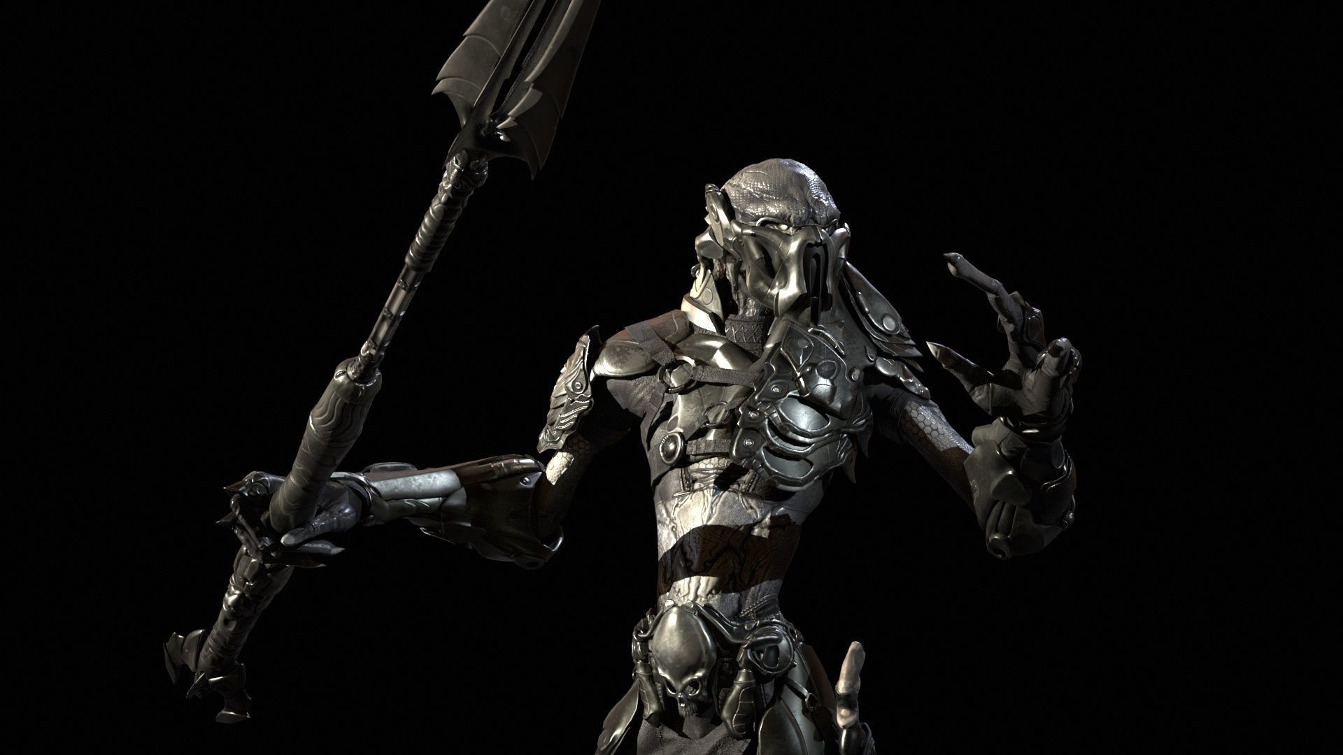 AlienHunter humanoid creature Low-poly 3D model_17