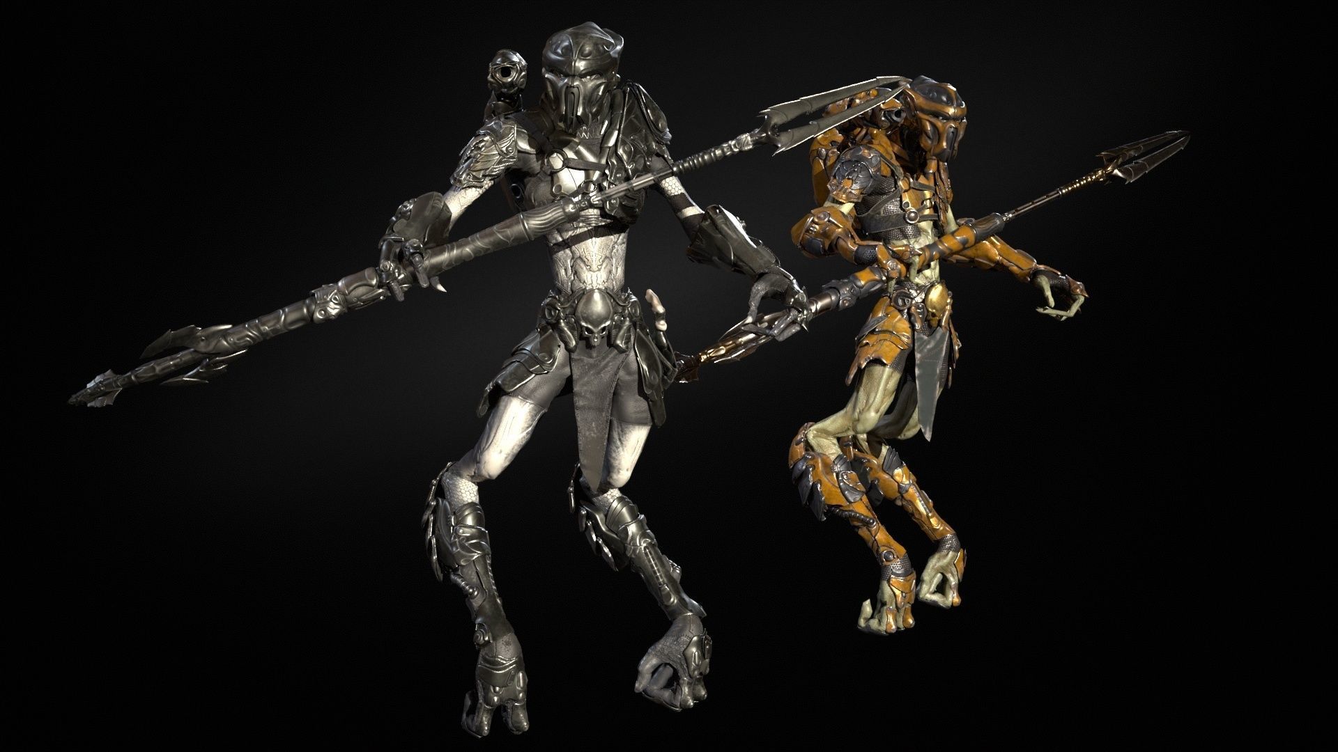 AlienHunter humanoid creature Low-poly 3D model_32
