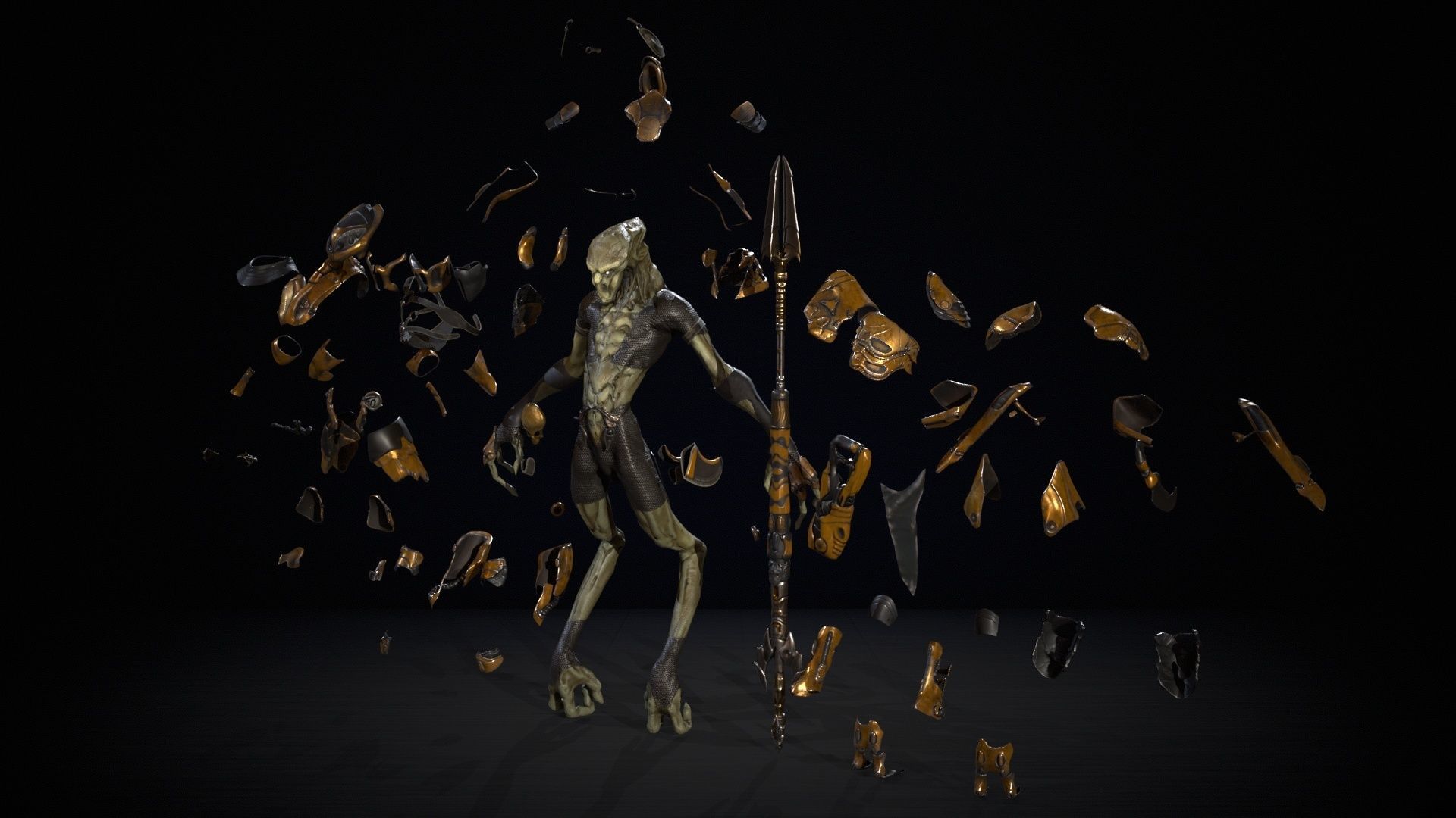 AlienHunter humanoid creature Low-poly 3D model_28