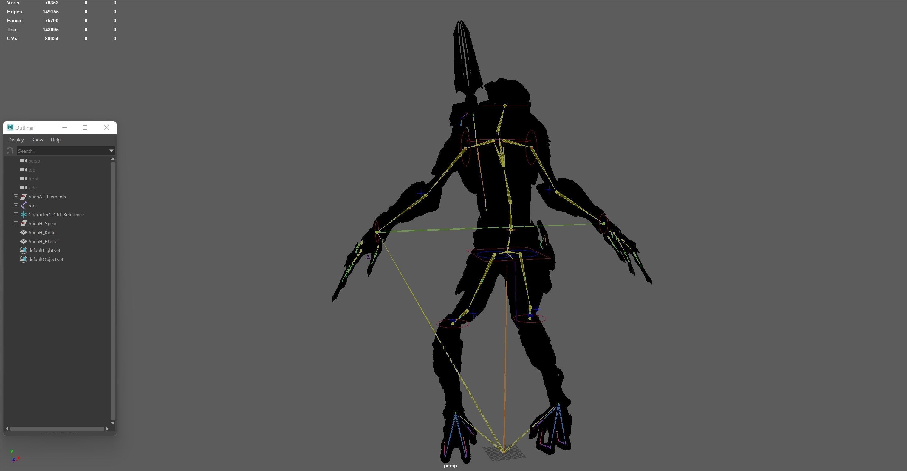 AlienHunter humanoid creature Low-poly 3D model_40