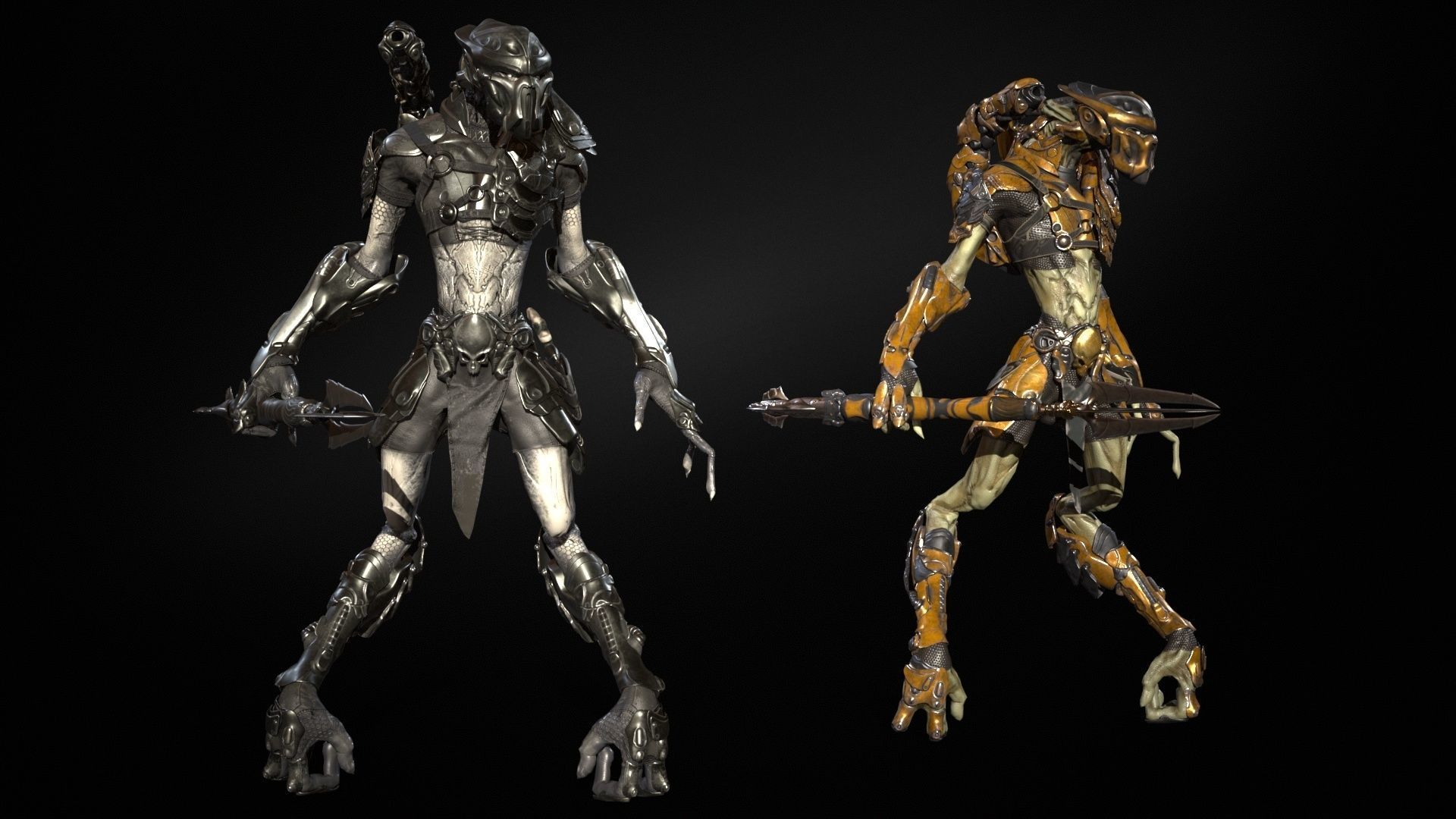 AlienHunter humanoid creature Low-poly 3D model_29