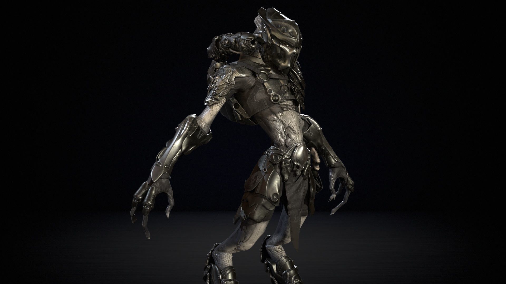 AlienHunter humanoid creature Low-poly 3D model_5