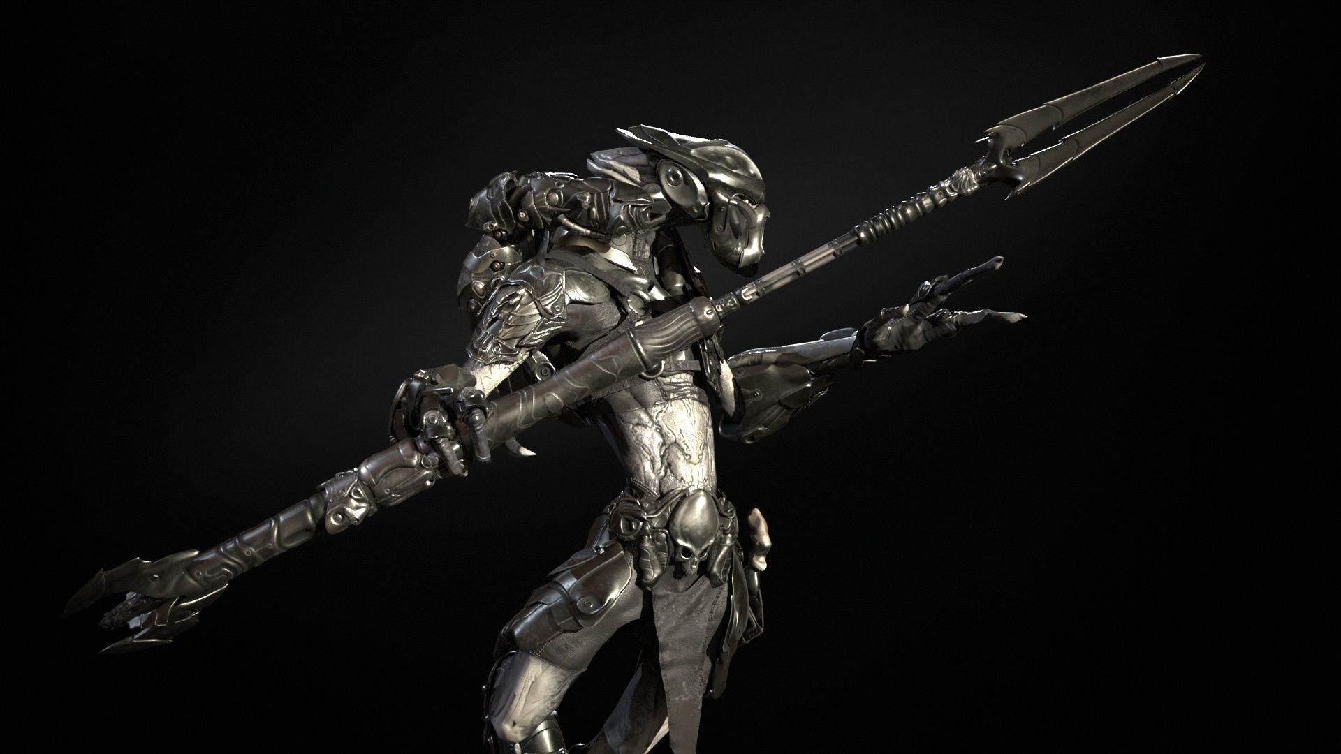 AlienHunter humanoid creature Low-poly 3D model_31