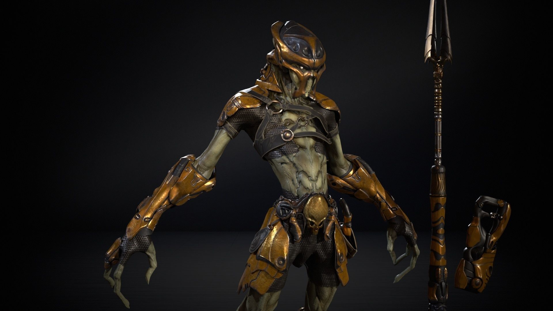 AlienHunter humanoid creature Low-poly 3D model_26