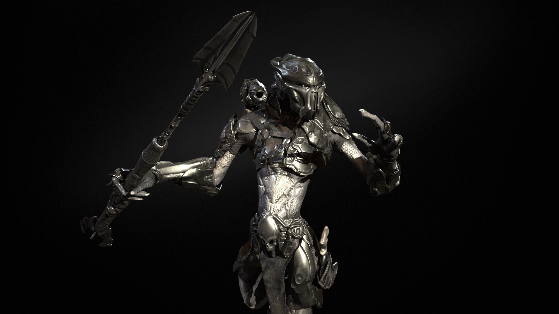 AlienHunter humanoid creature Low-poly 3D model_25