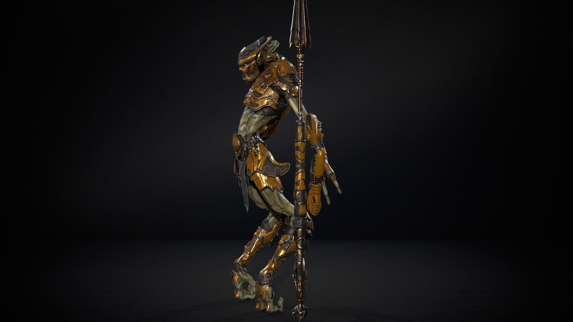 AlienHunter humanoid creature Low-poly 3D model_9